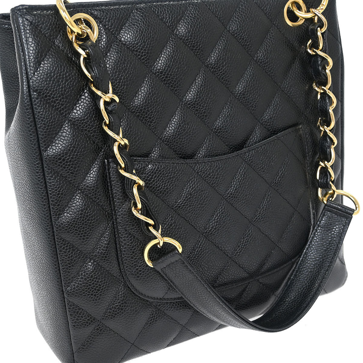 Chanel Black Calfskin Petite Shopping Tote PST Chain Handbag
