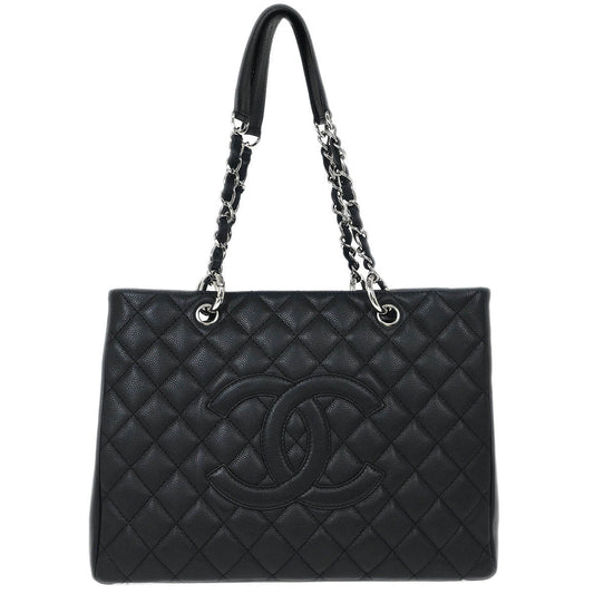 Chanel Black Calfskin Grand Shopping Tote GST Chain Handbag