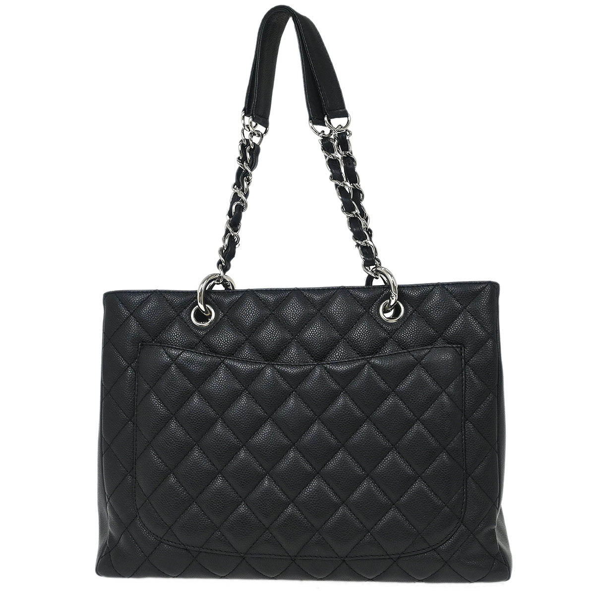 Chanel Black Calfskin Grand Shopping Tote GST Chain Handbag