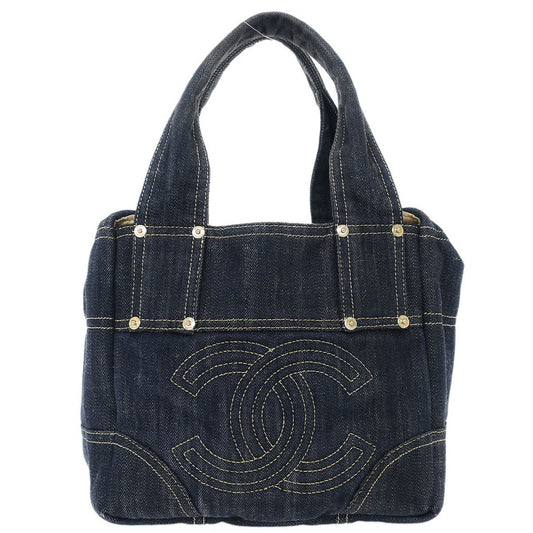 Chanel Navy Sparkling Denim Tote Handbag