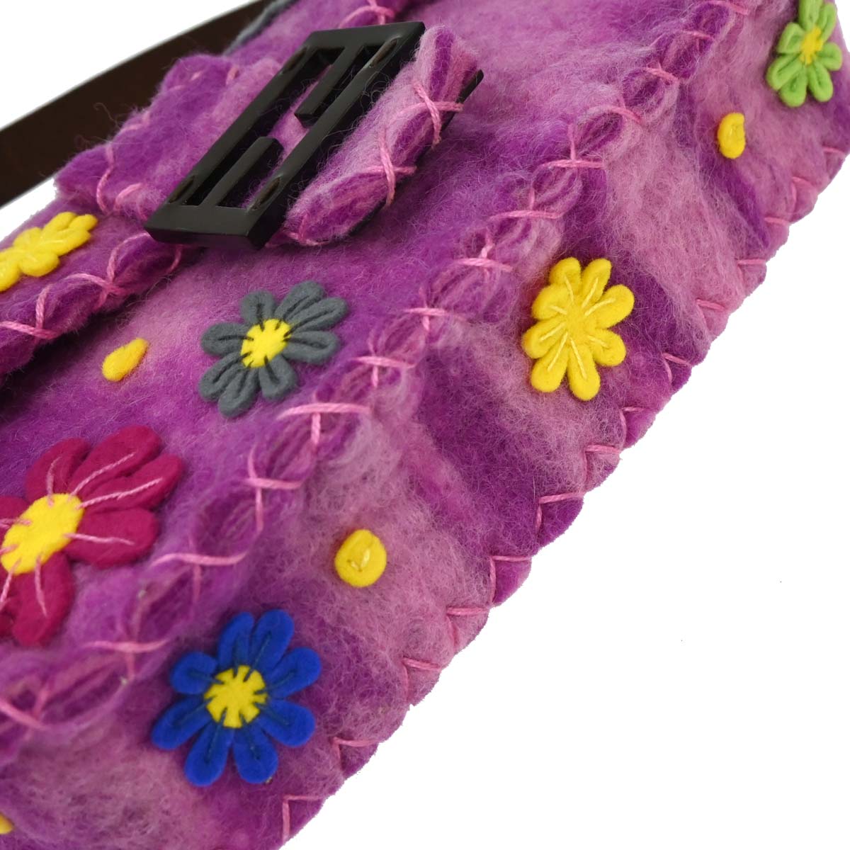 Fendi Purple Wool Floral Baguette Handbag