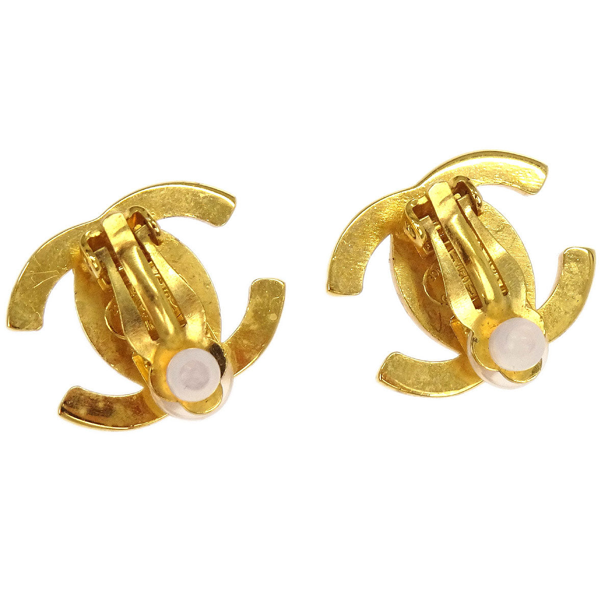 Chanel CC Turnlock Earrings Clip-On Gold Small Rhinestone 96A