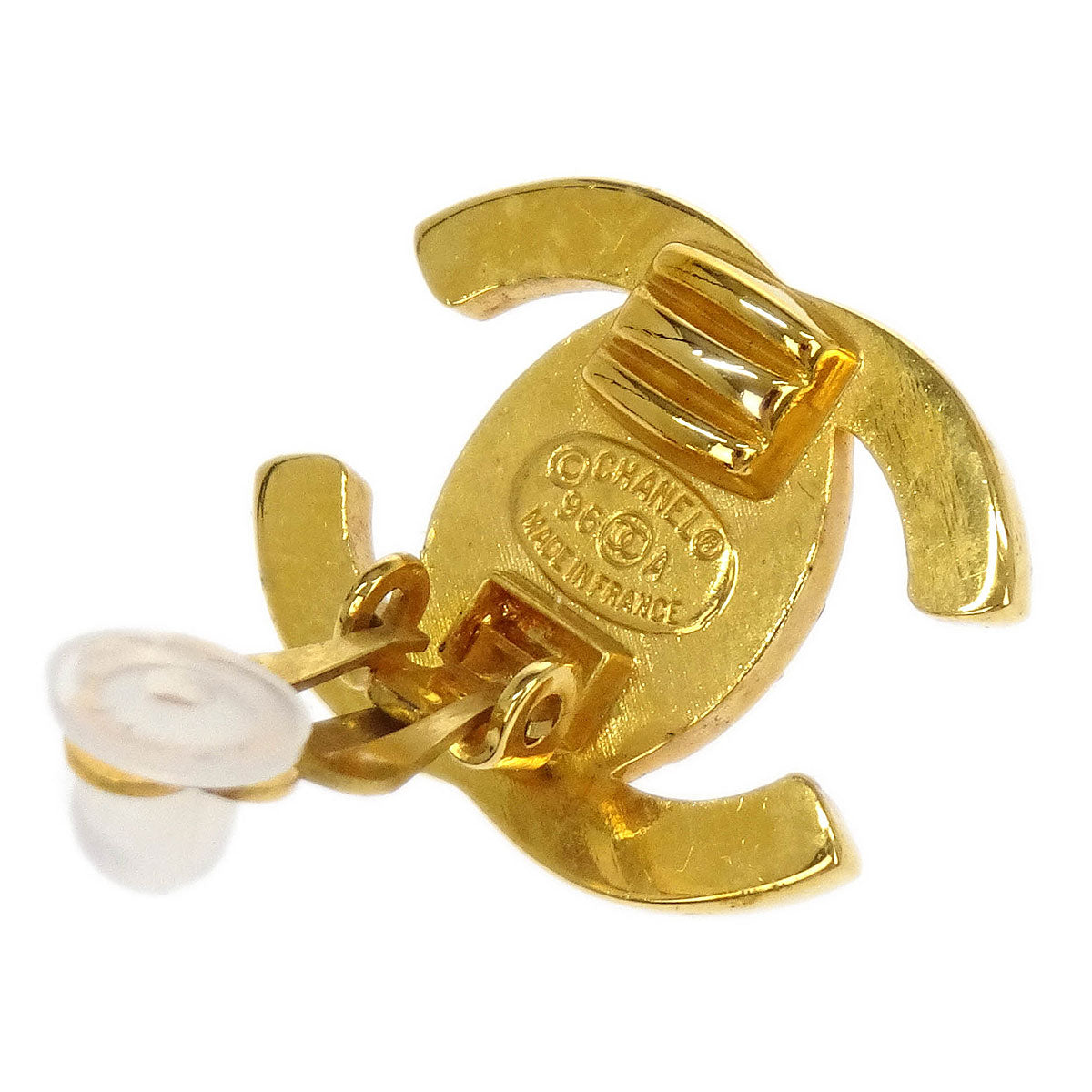 Chanel CC Turnlock Earrings Clip-On Gold Small Rhinestone 96A