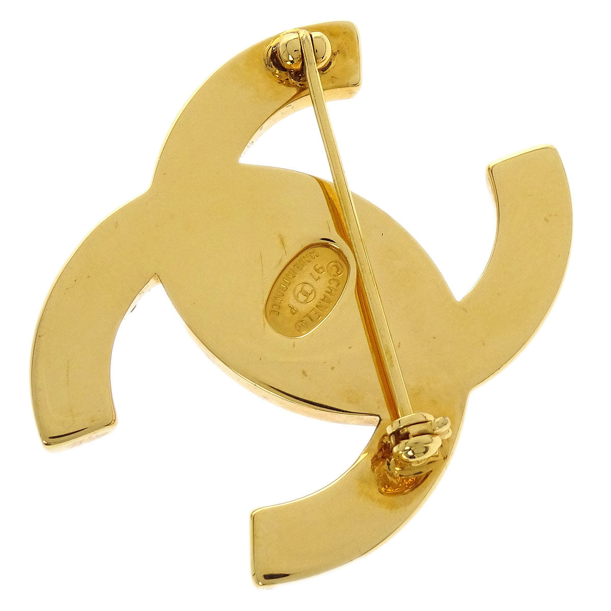 Chanel CC Turnlock Rhinestone Charm Brooch Pin Gold 97P
