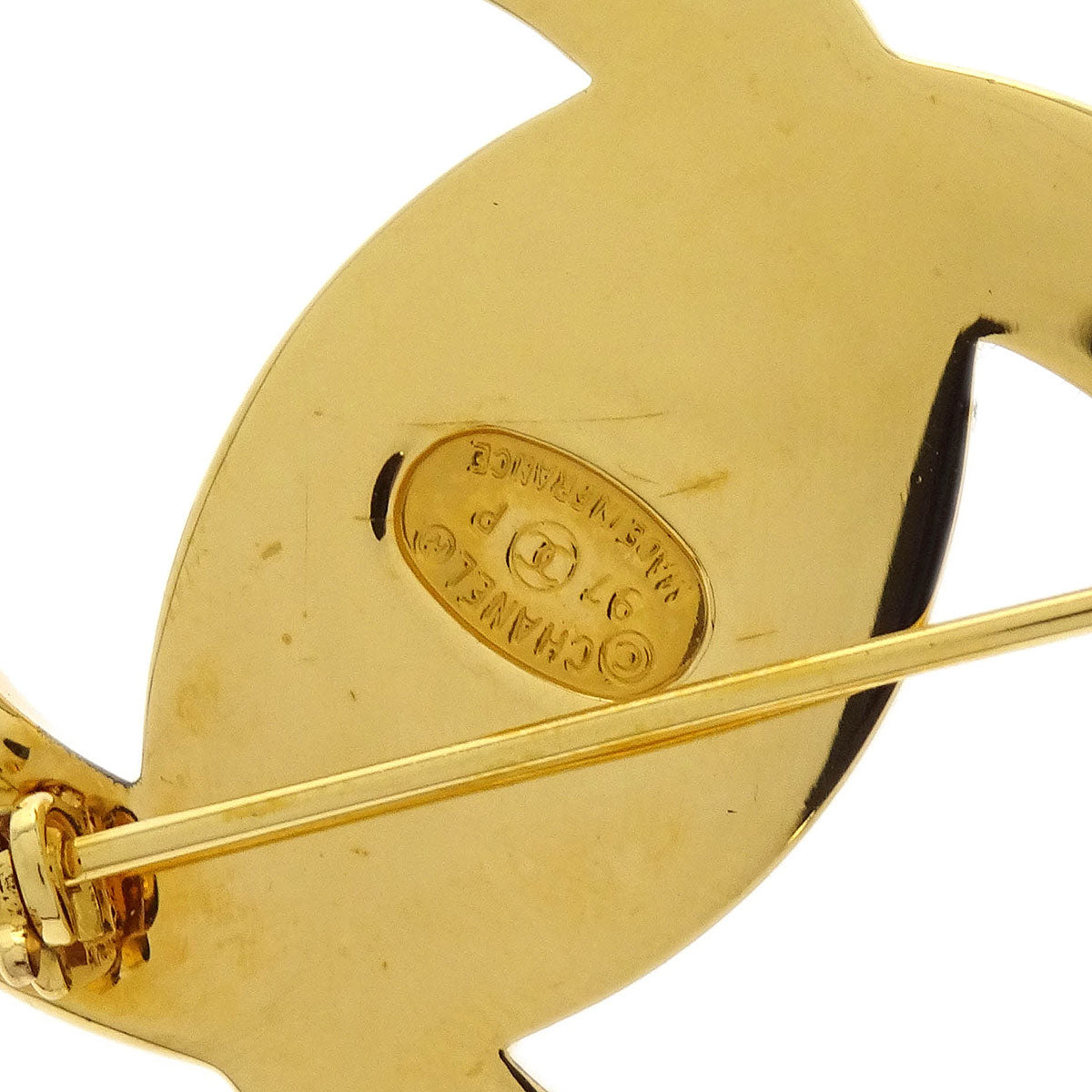Chanel CC Turnlock Rhinestone Charm Brooch Pin Gold 97P