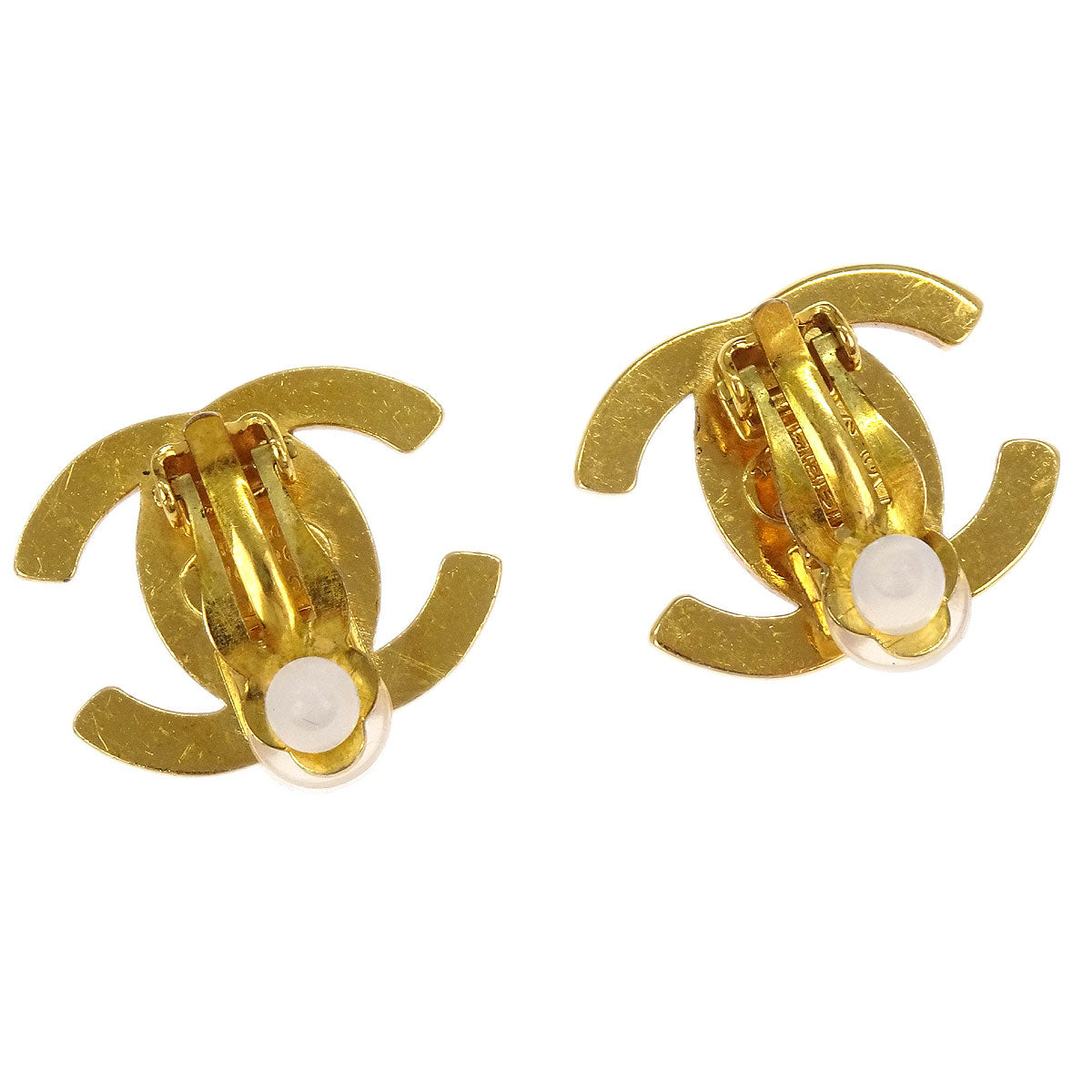 Chanel CC Turnlock Earrings Clip-On Gold Small Rhinestone 96A