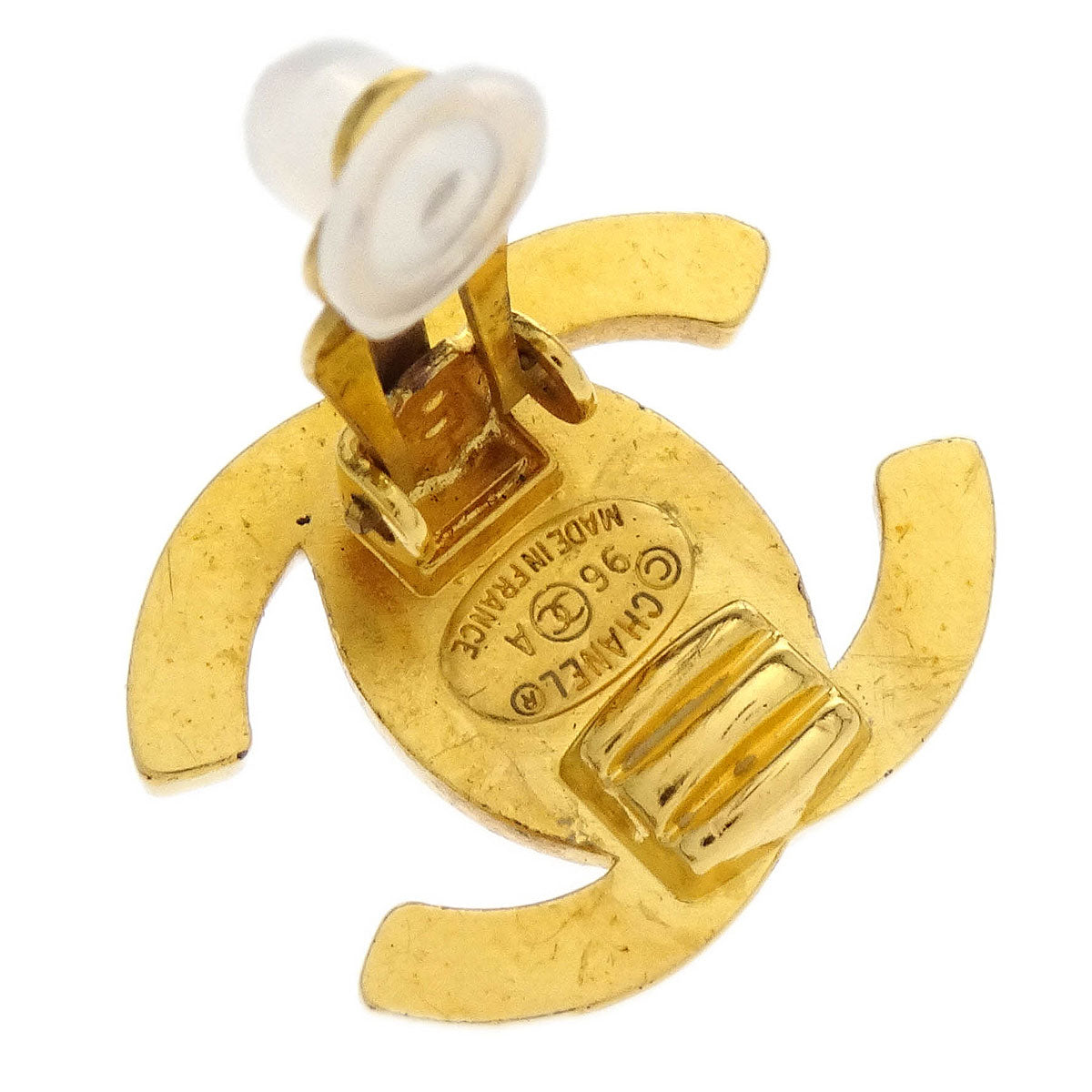Chanel CC Turnlock Earrings Clip-On Gold Small Rhinestone 96A