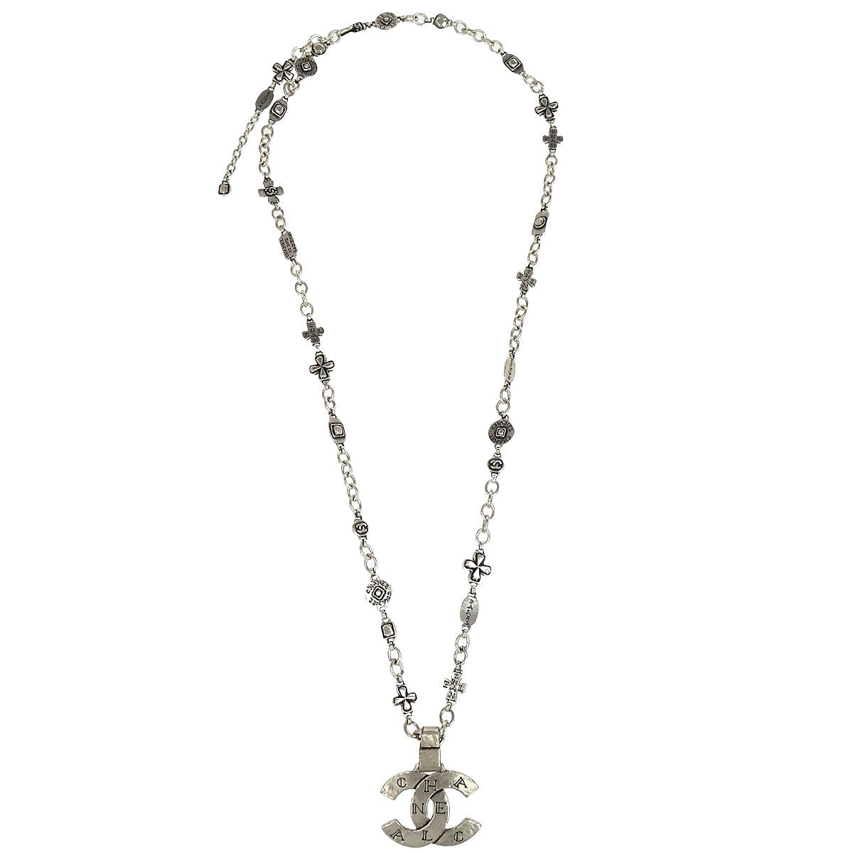Chanel CC Chain Necklace Pendant Silver 99A