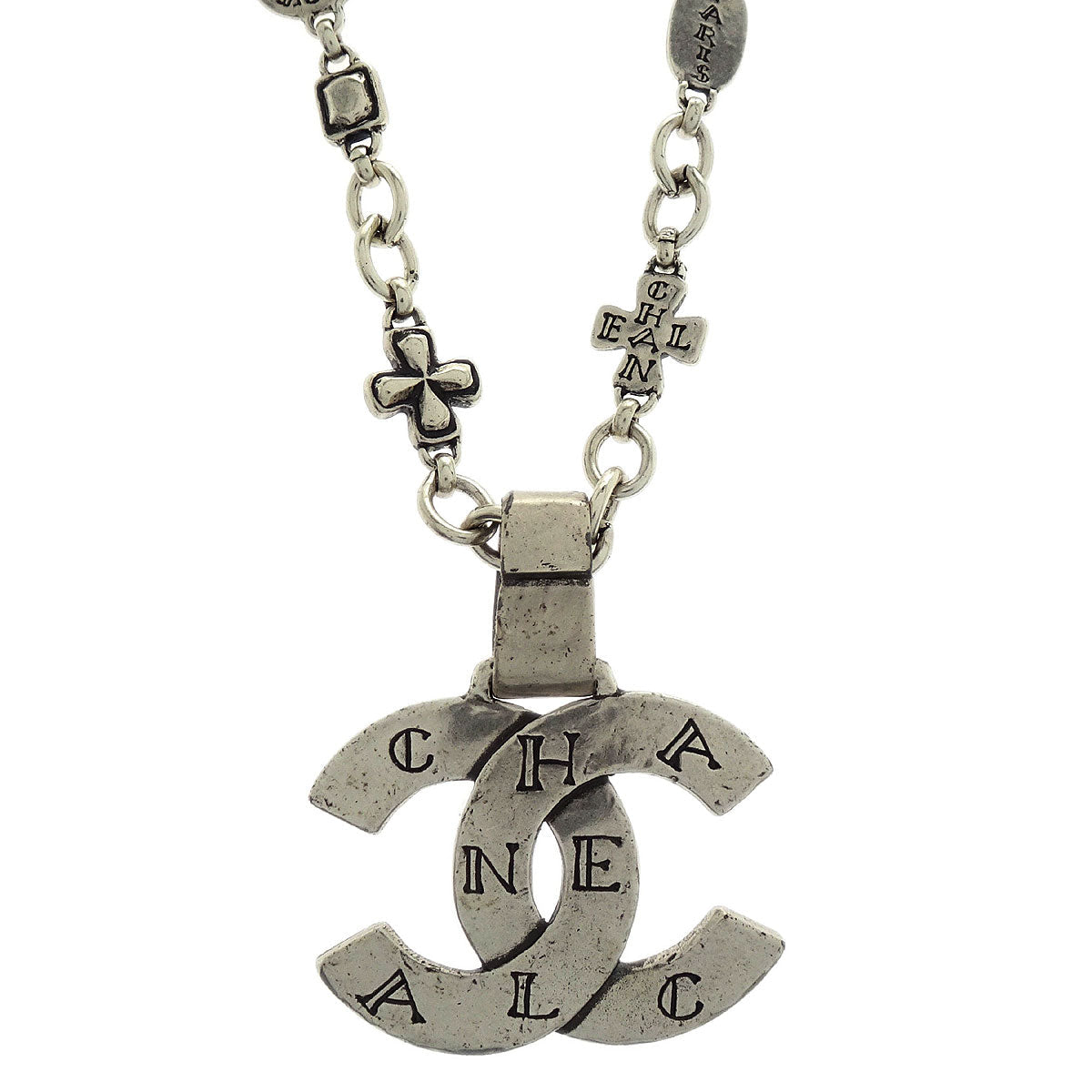 Chanel CC Chain Necklace Pendant Silver 99A