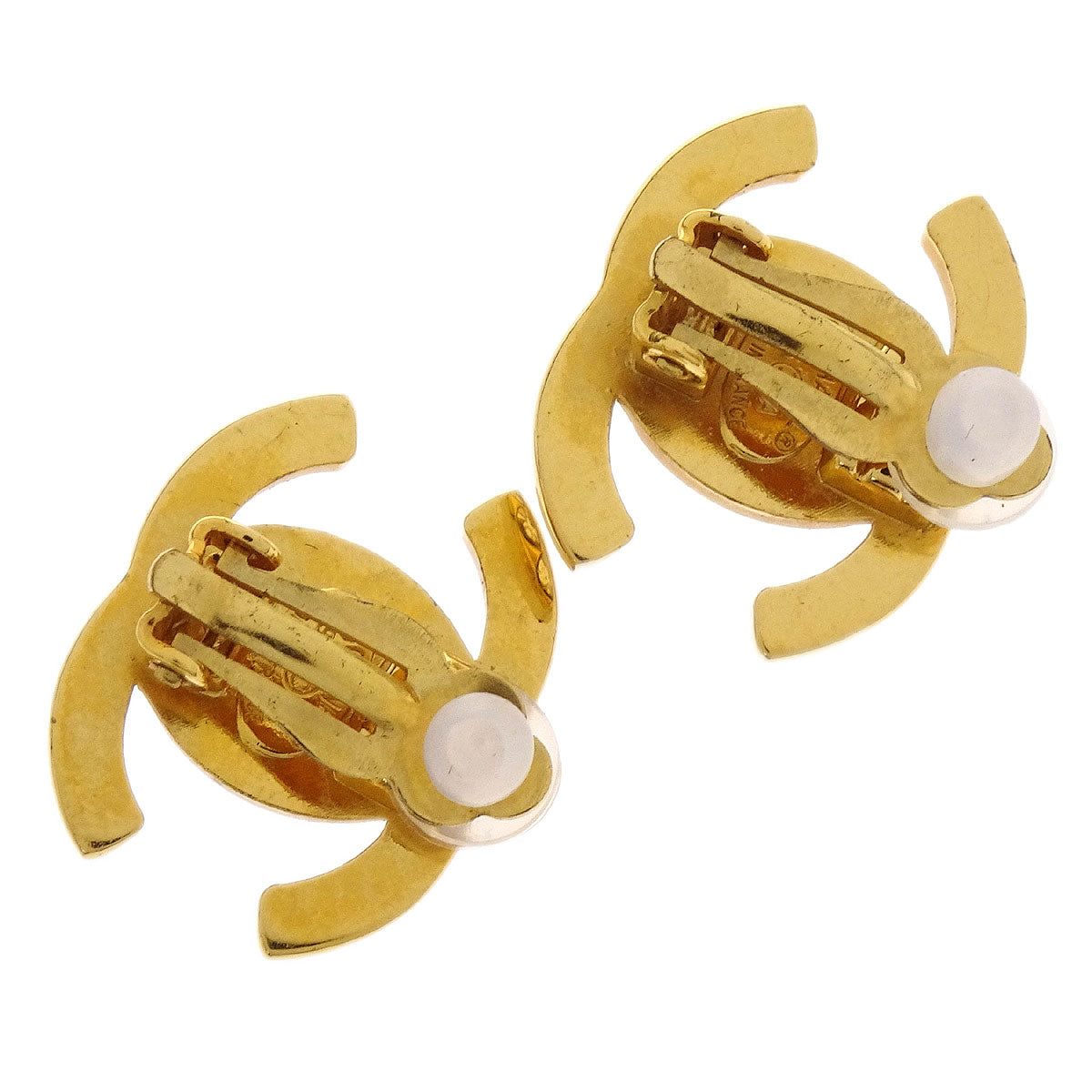 Chanel CC Turnlock Earrings Clip-On Gold Small Rhinestone 96A