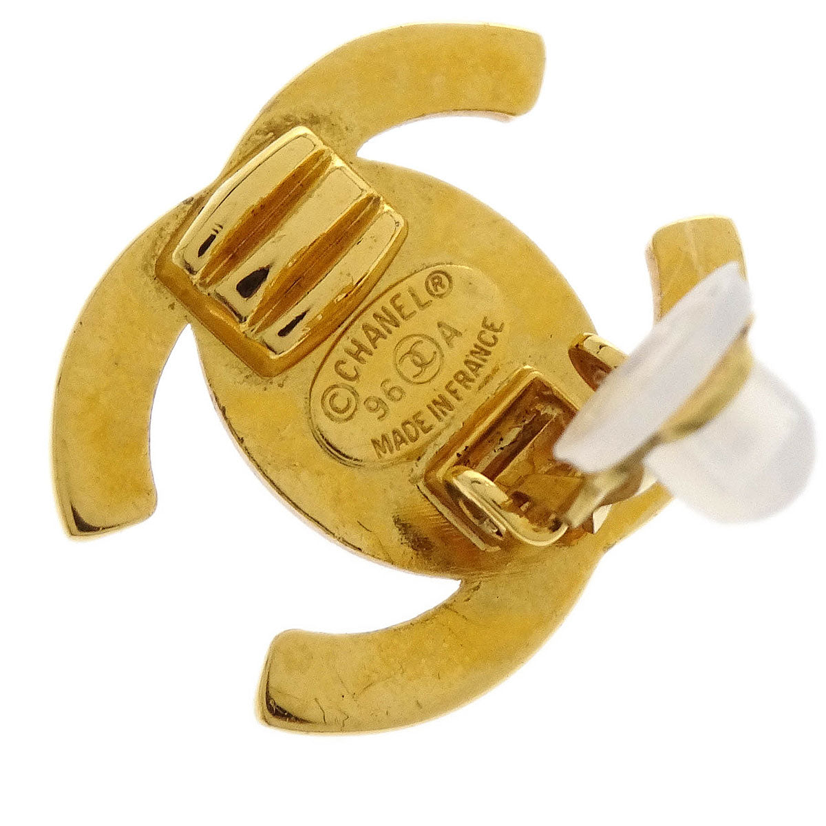 Chanel CC Turnlock Earrings Clip-On Gold Small Rhinestone 96A