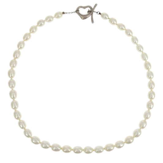 Tiffany & Co. Open Heart Chain Necklace SV925 Silver Freshwater Pearl
