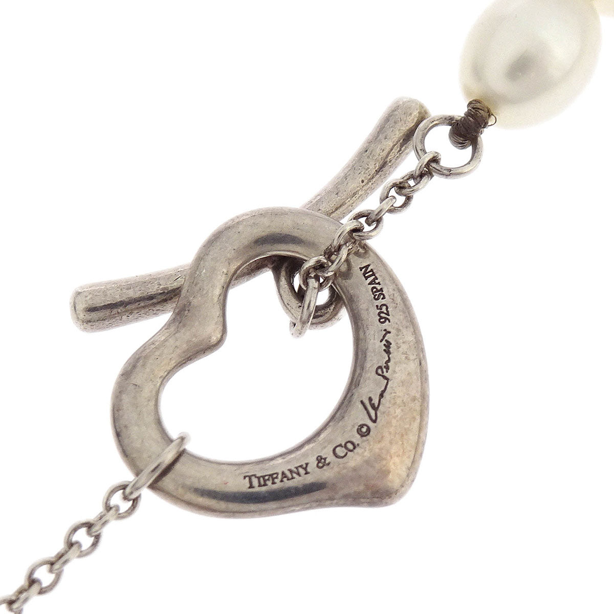 Tiffany & Co. Open Heart Chain Necklace SV925 Silver Freshwater Pearl
