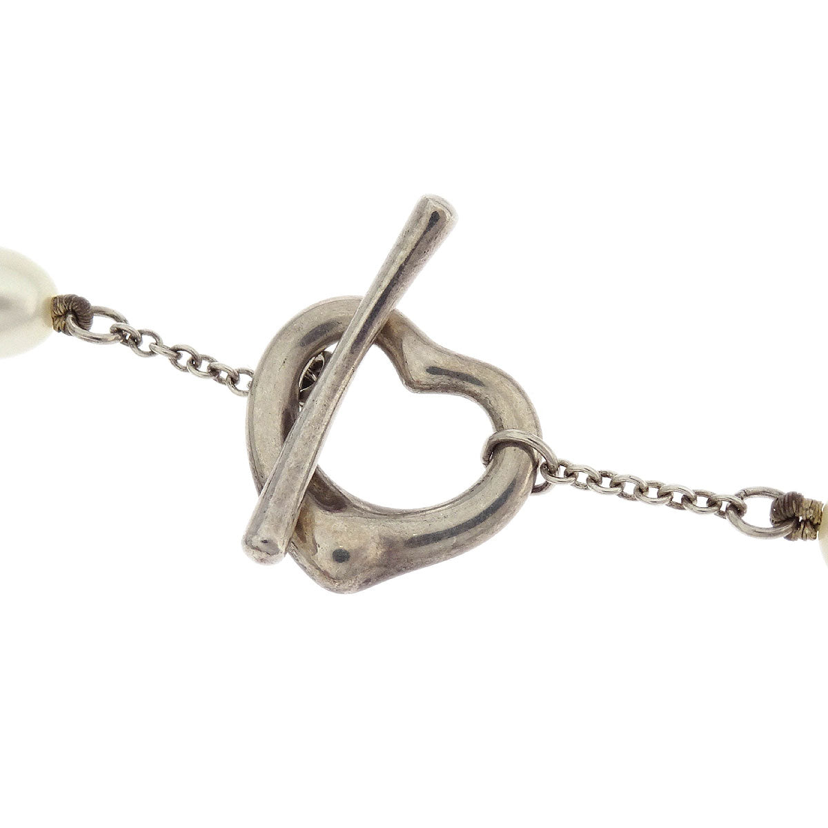 Tiffany & Co. Open Heart Chain Necklace SV925 Silver Freshwater Pearl