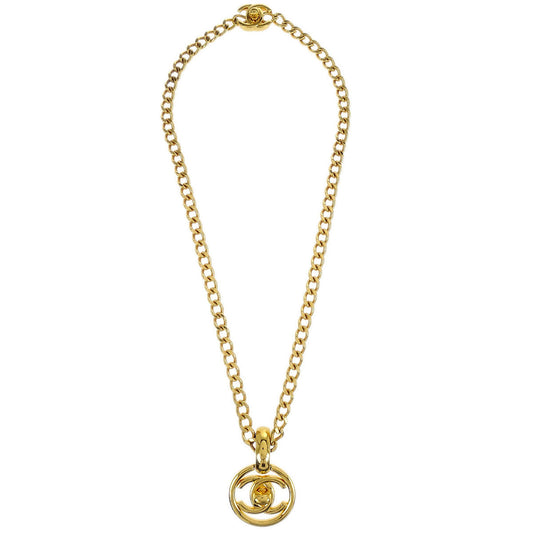 Chanel Turnlock Medallion Chain Pendant Necklace Gold 97P