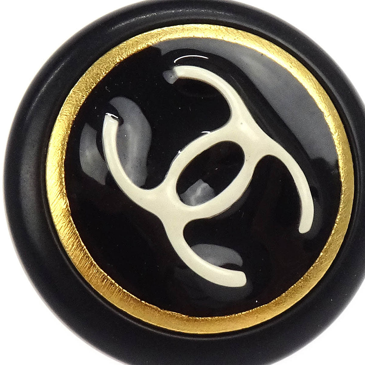 Chanel Button Earrings Clip-On Black Gold 97P