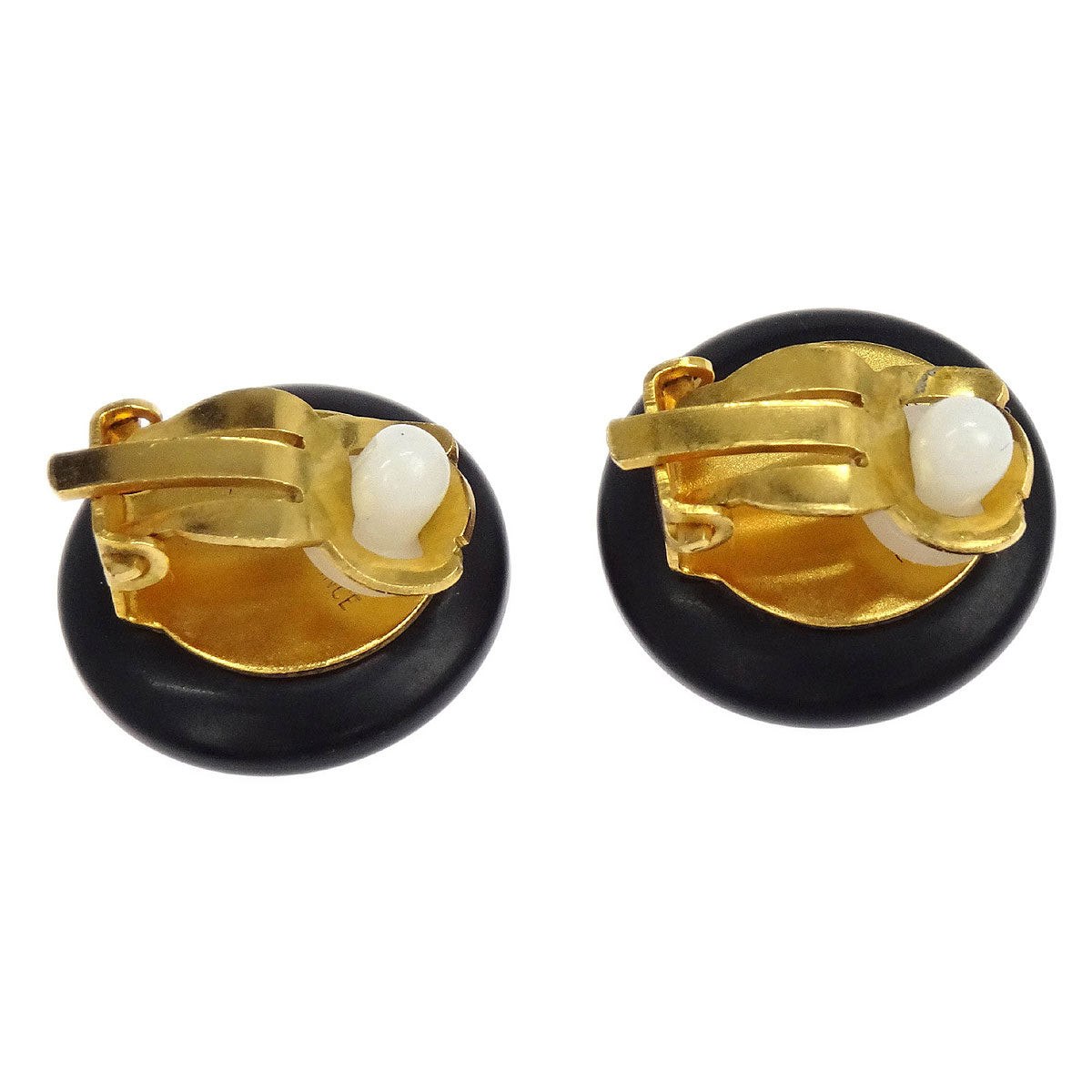 Chanel Button Earrings Clip-On Black Gold 97P