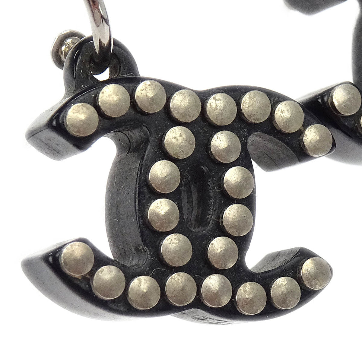 Chanel Piercing Dangle Earrings Silver Black 05P