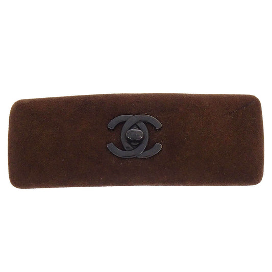 Chanel Brown Suede Turnlock Hair Barrette