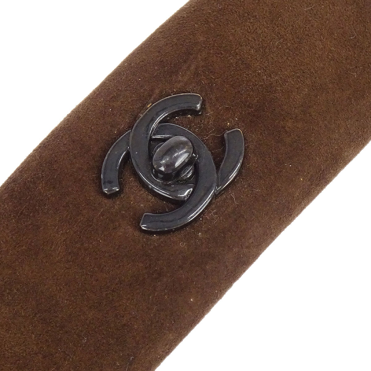 Chanel Brown Suede Turnlock Hair Barrette