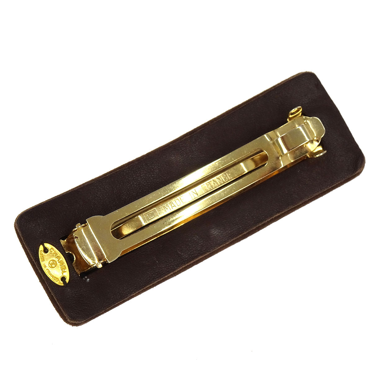 Chanel Brown Suede Turnlock Hair Barrette