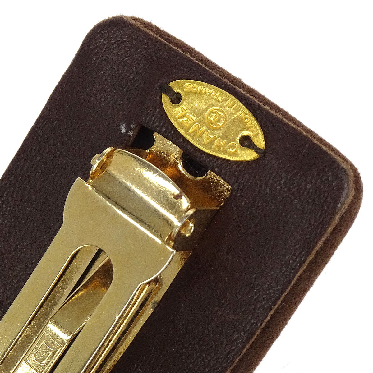 Chanel Brown Suede Turnlock Hair Barrette