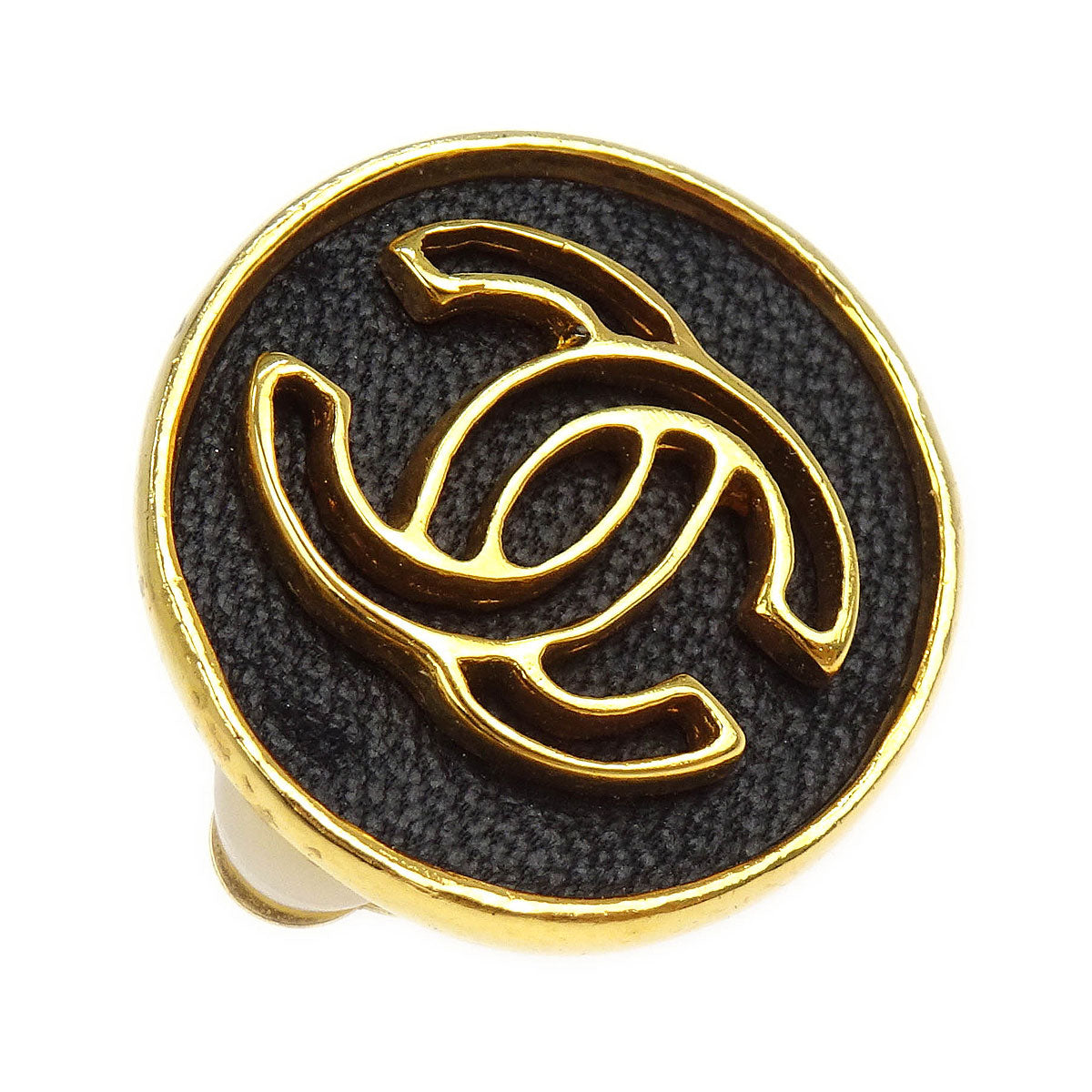 Chanel Button Earrings Clip-On Gold Black 03P