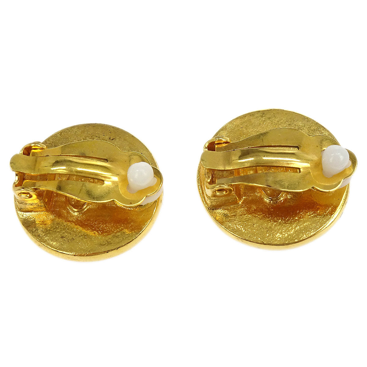 Chanel Button Earrings Clip-On Gold Black 03P