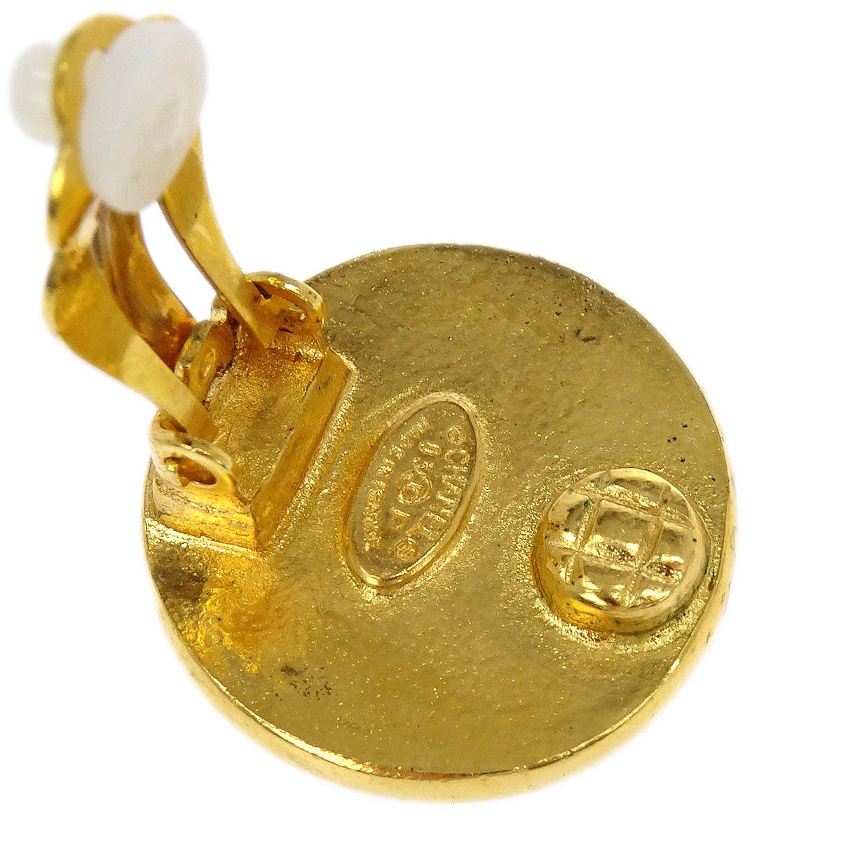 Chanel Button Earrings Clip-On Gold Black 03P