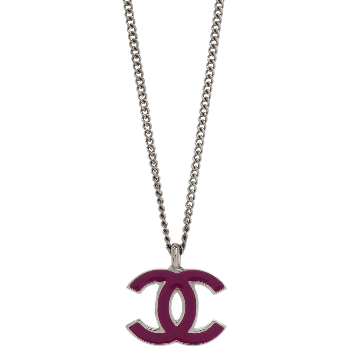 Chanel CC Chain Necklace Silver Pink 02C