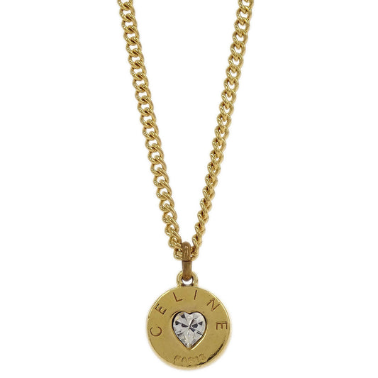 Celine Gold Chain Pendant Necklace Heart Rhinestone
