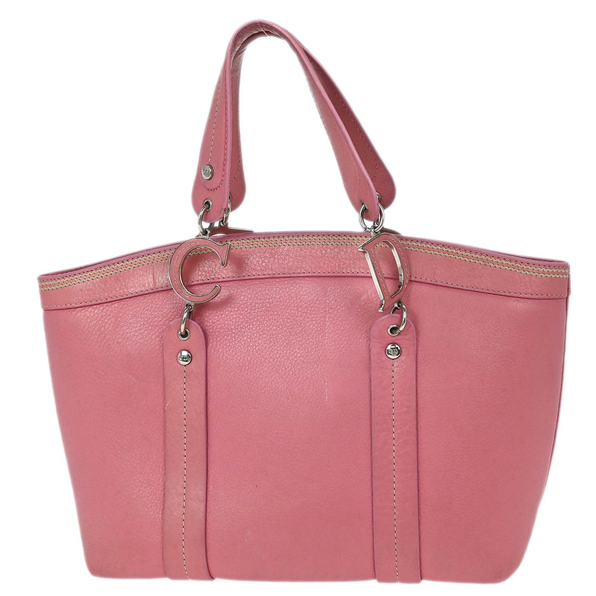 Christian Dior Pink Leather Embroidered Flower Tote Handbag