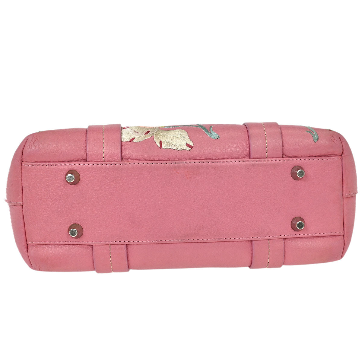 Christian Dior Pink Leather Embroidered Flower Tote Handbag
