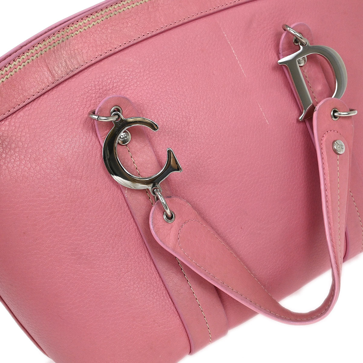 Christian Dior Pink Leather Embroidered Flower Tote Handbag