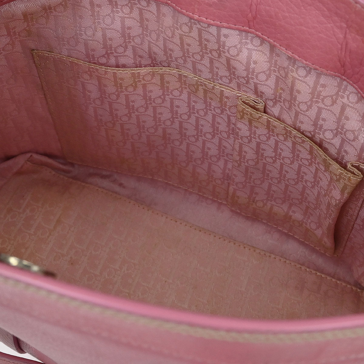 Christian Dior Pink Leather Embroidered Flower Tote Handbag