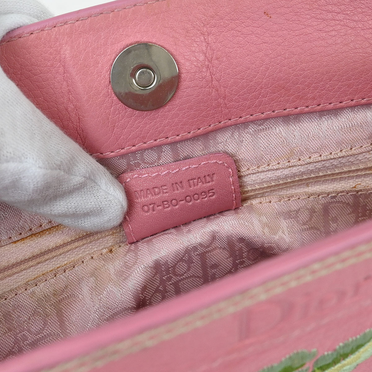 Christian Dior Pink Leather Embroidered Flower Tote Handbag