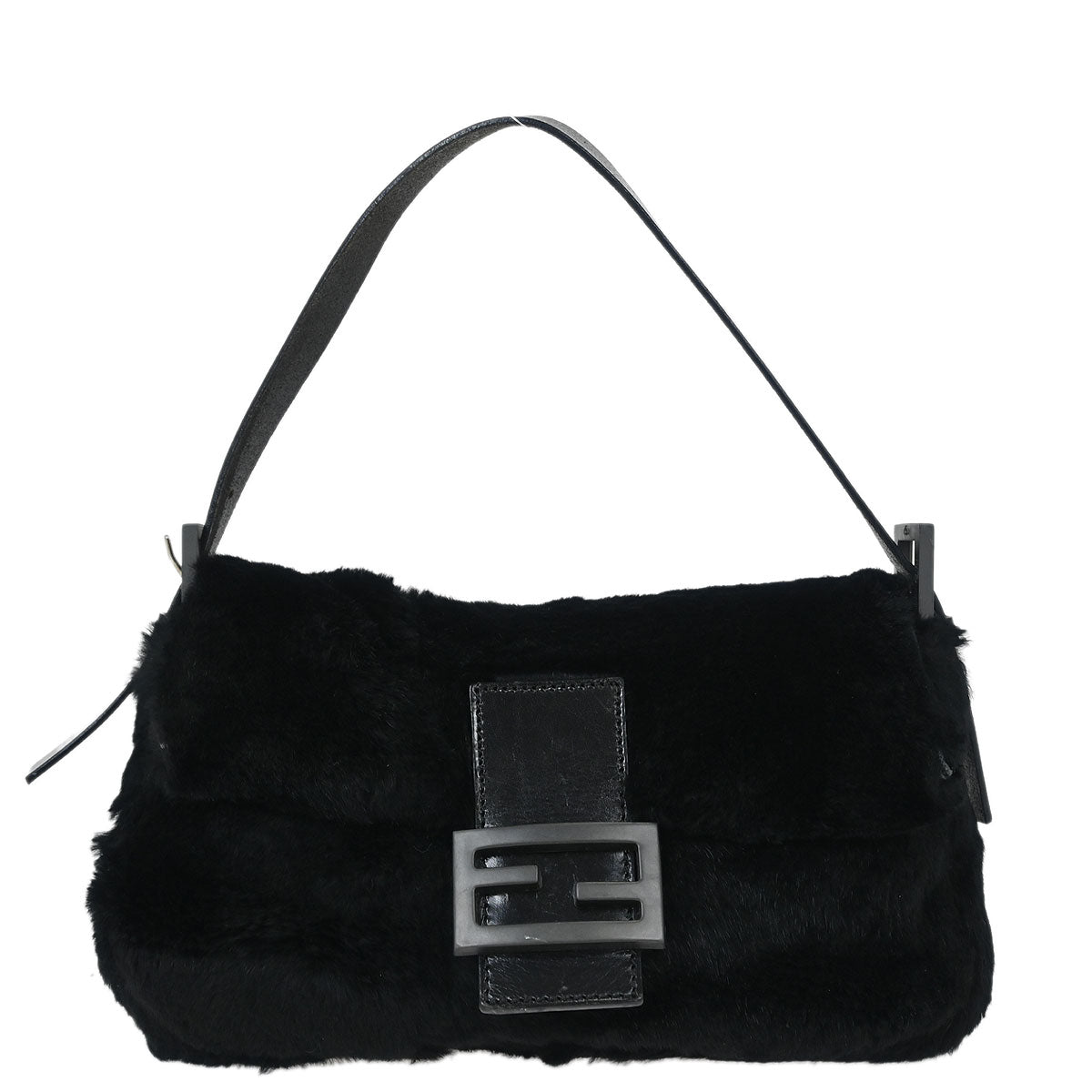 Fendi * Black Lapin Fur Baguette Handbag