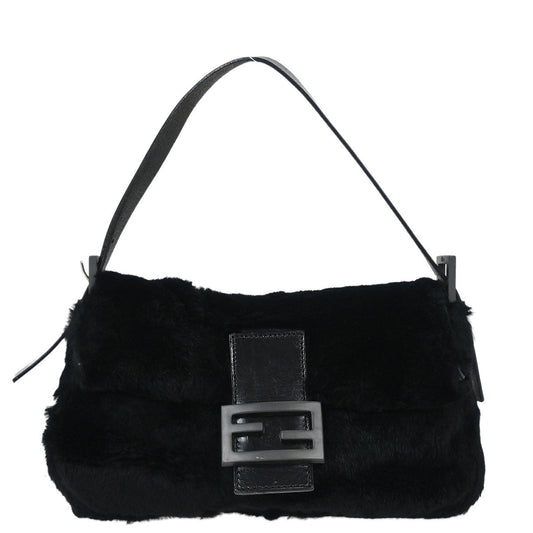 Fendi * Black Lapin Fur Baguette Handbag