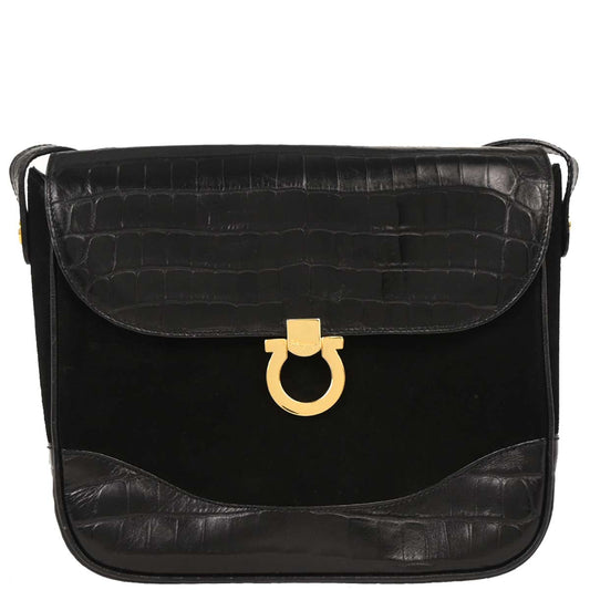 Salvatore Ferragamo Black Gancini Shoulder Bag