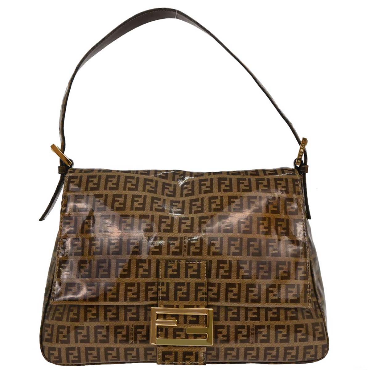 Fendi Brown PVC Zucchino Mamma Baguette Handbag