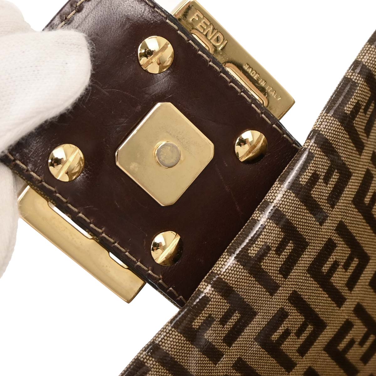 Fendi Brown PVC Zucchino Mamma Baguette Handbag
