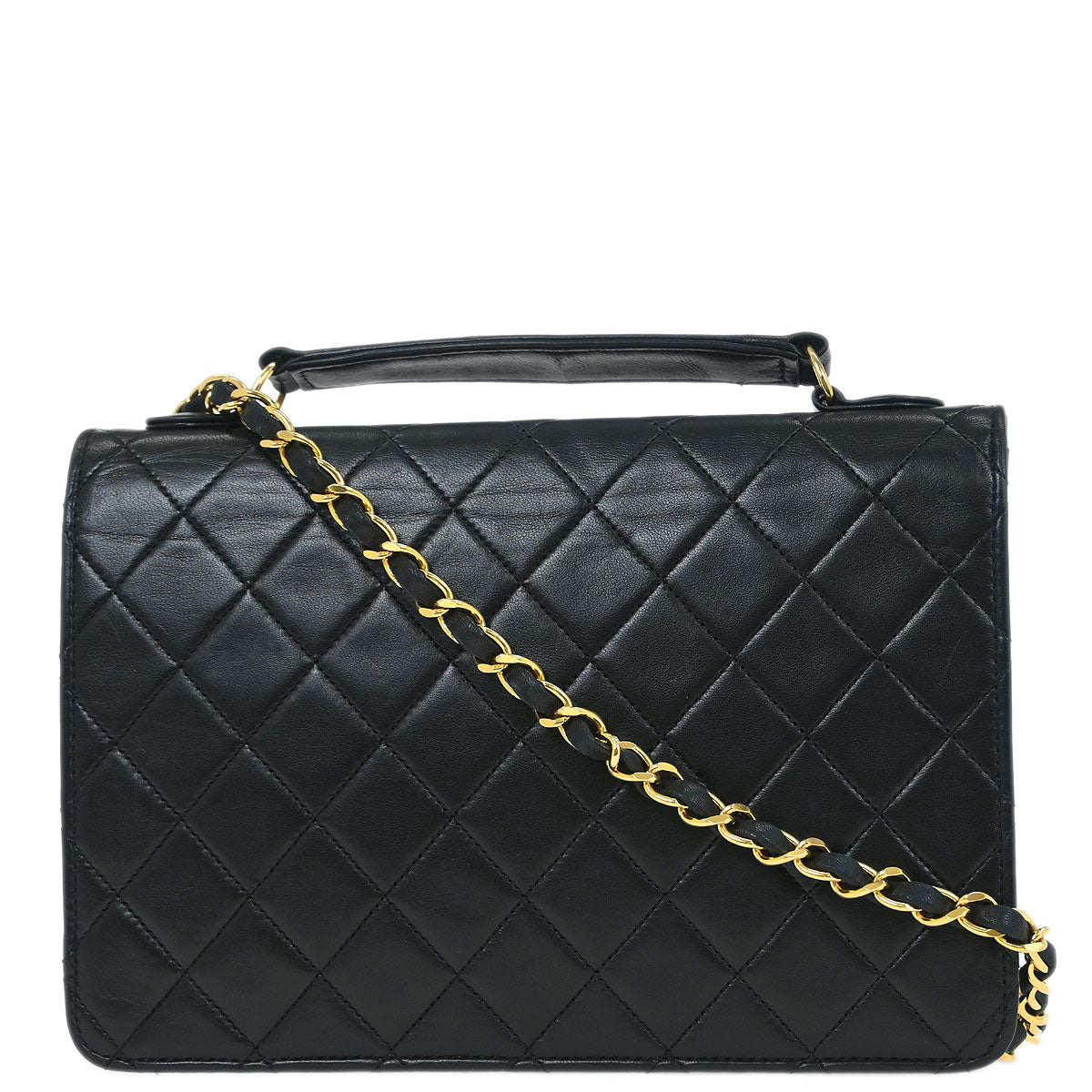 Chanel 1989-1991 Black Lambskin 2way Shoulder Handbag