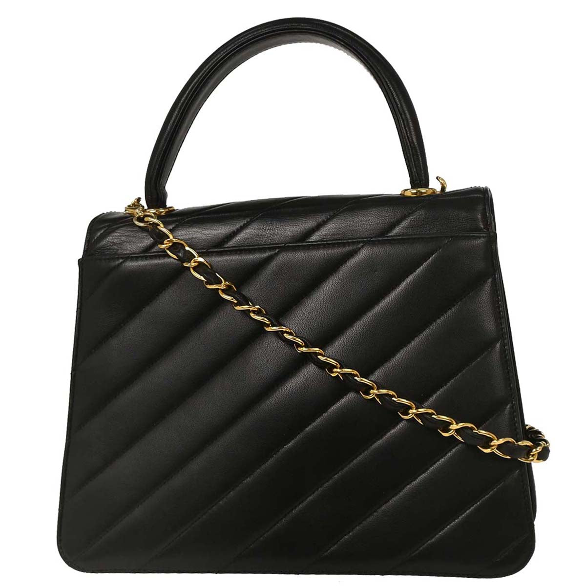 Chanel 1991-1994 Black Lambskin Kelly 2way Shoulder Handbag