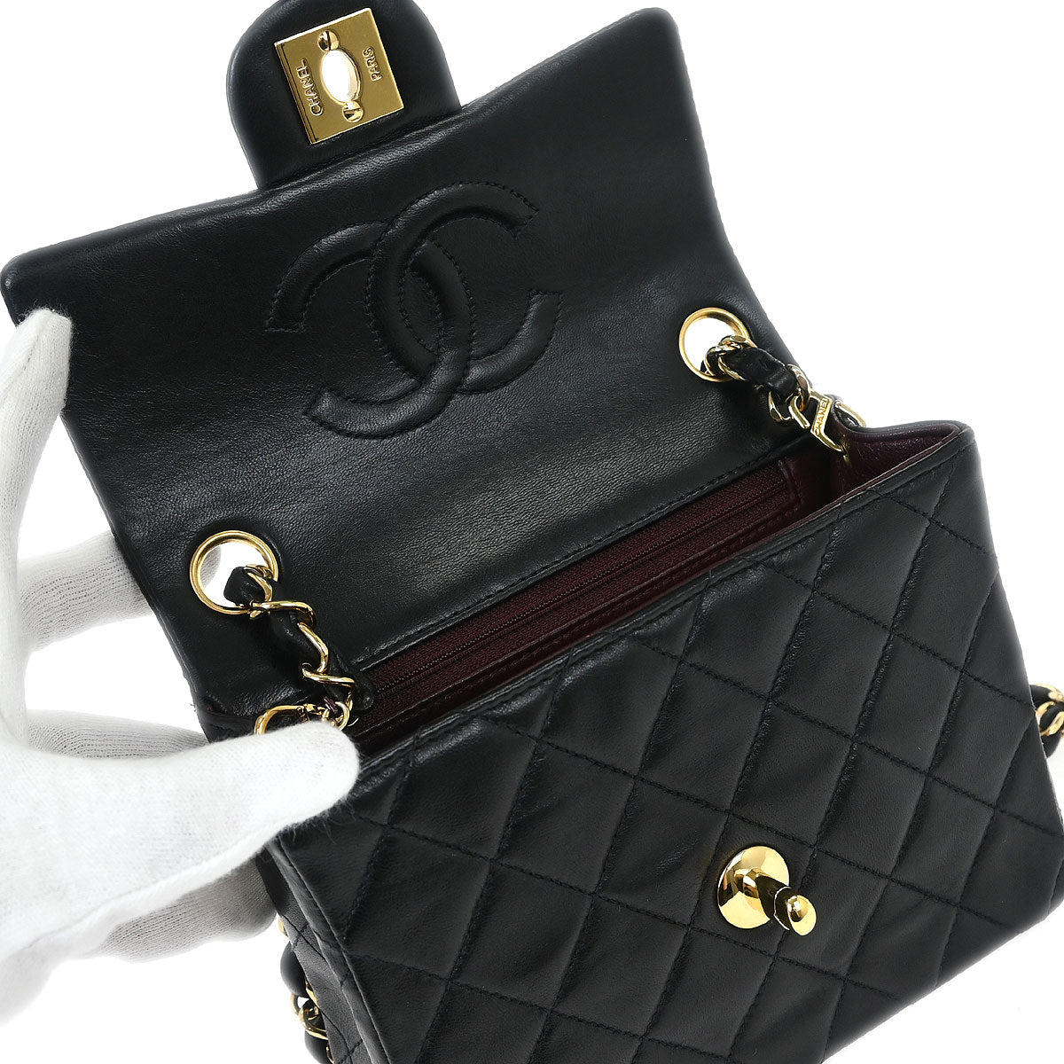 Chanel 2002-2003 Black Lambskin Mini Classic Square Flap Shoulder Bag