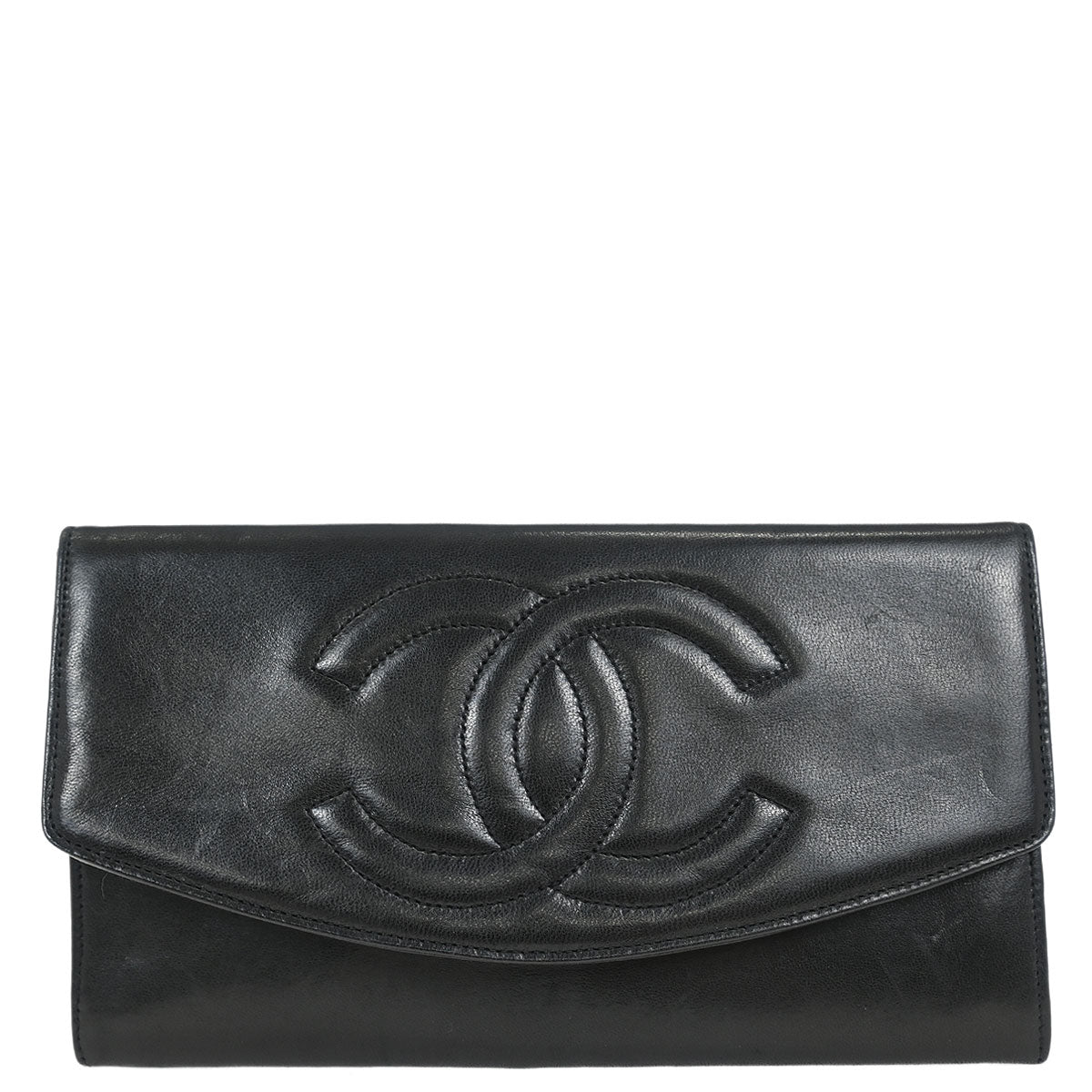 Chanel 1994-1996 Black Lambskin Long Wallet Purse
