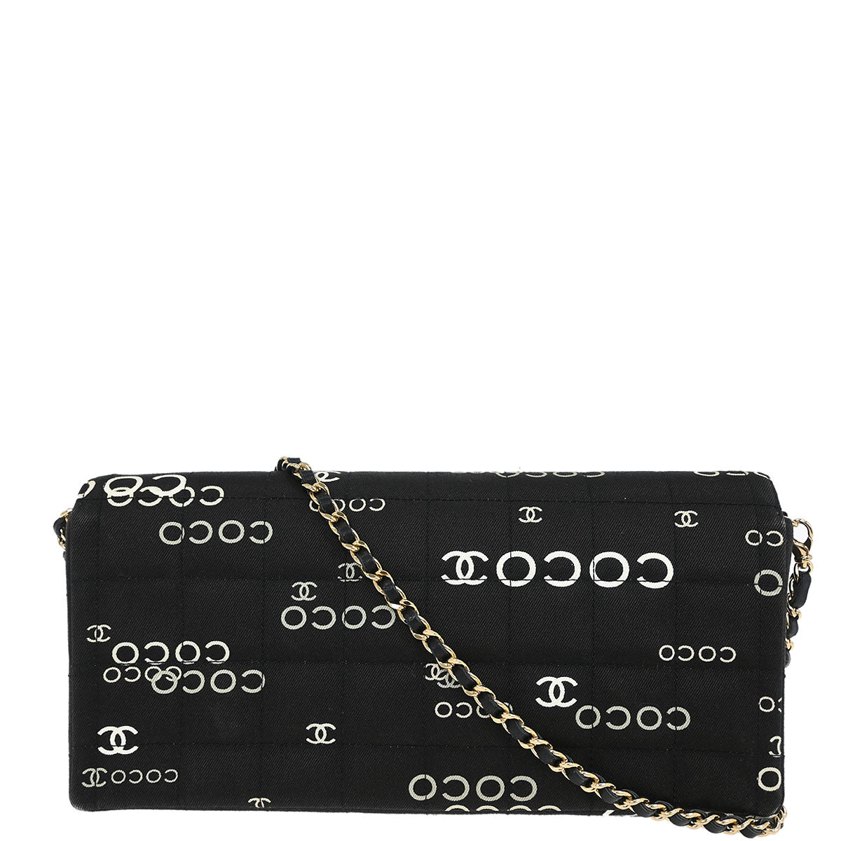 Chanel 2000-2002 Black Canvas COCO East West Choco Bar Shoulder Bag