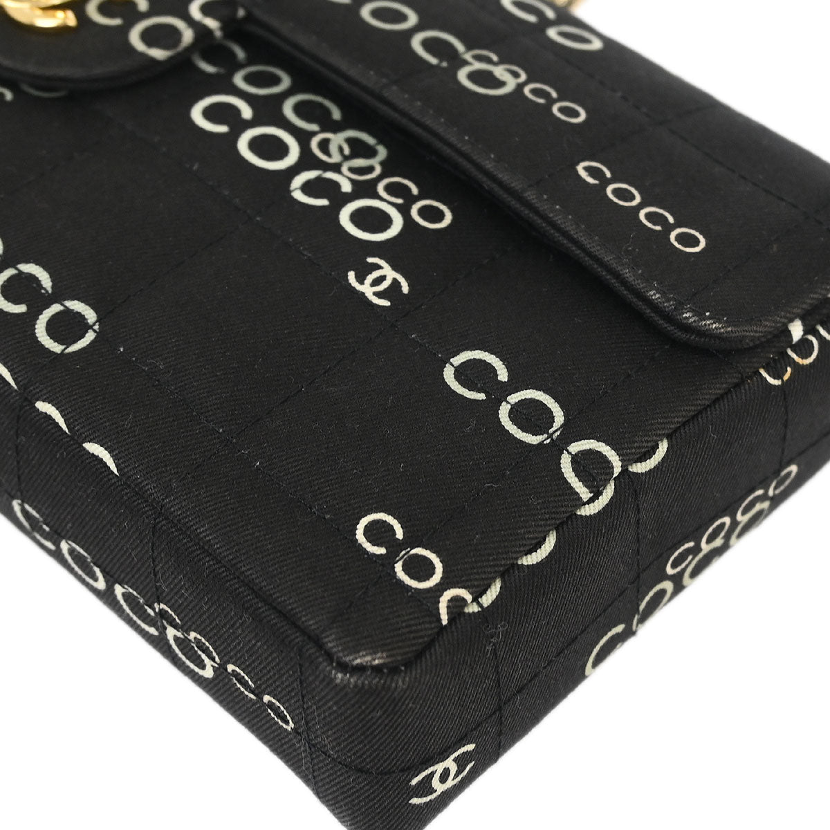 Chanel 2000-2002 Black Canvas COCO East West Choco Bar Shoulder Bag