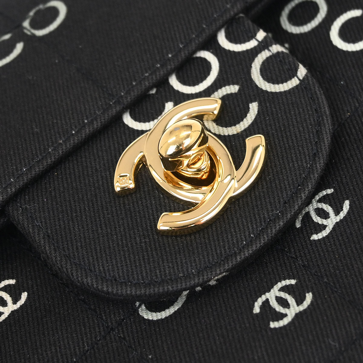 Chanel 2000-2002 Black Canvas COCO East West Choco Bar Shoulder Bag