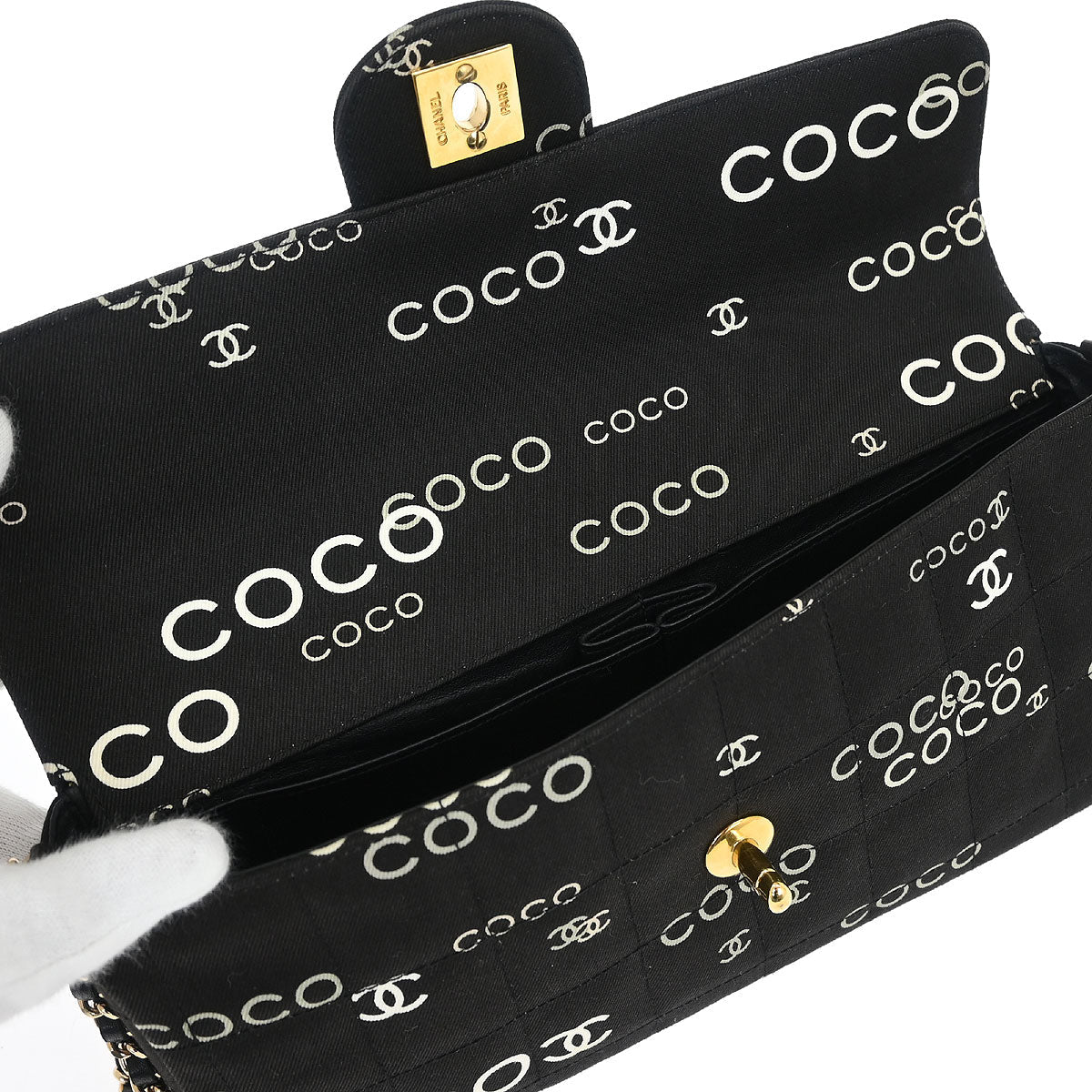 Chanel 2000-2002 Black Canvas COCO East West Choco Bar Shoulder Bag