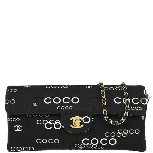 Chanel 2000-2002 Black Canvas COCO East West Choco Bar Shoulder Bag